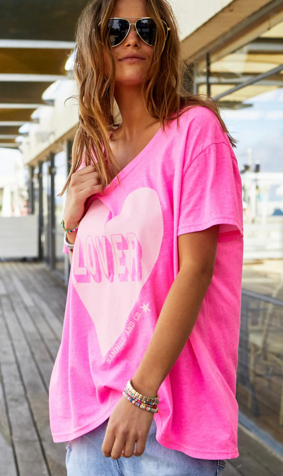 Vintage Wash Lover Heart Tee ~ Hot Pink