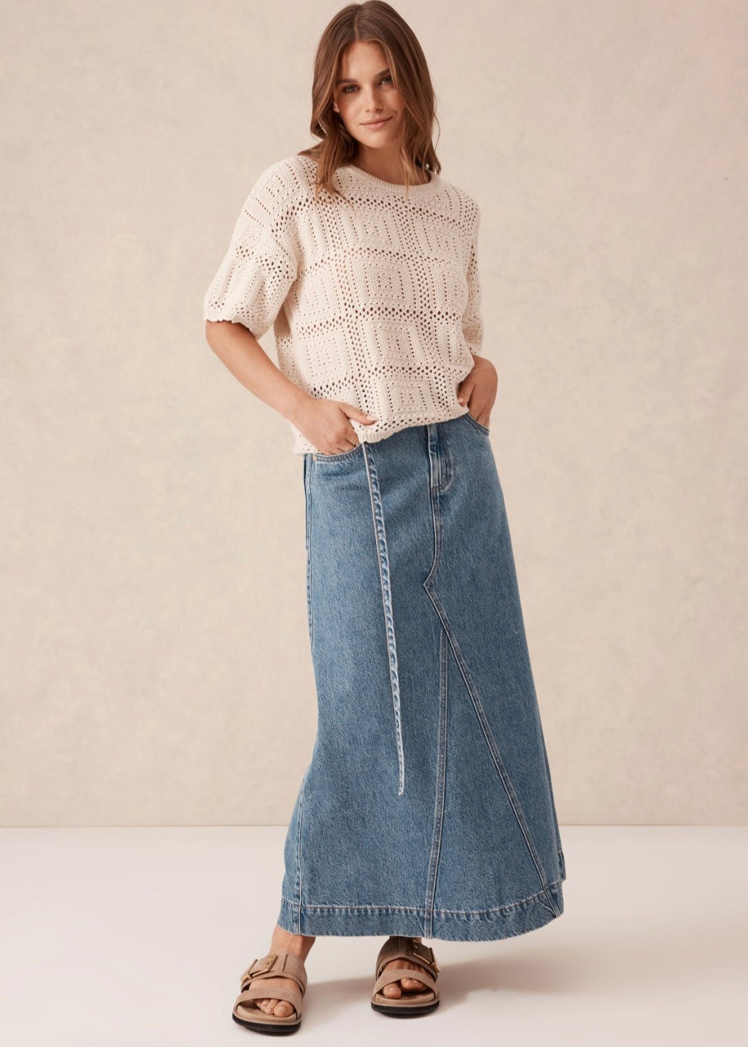 Square Knit Boxy Tee ~ Ecru