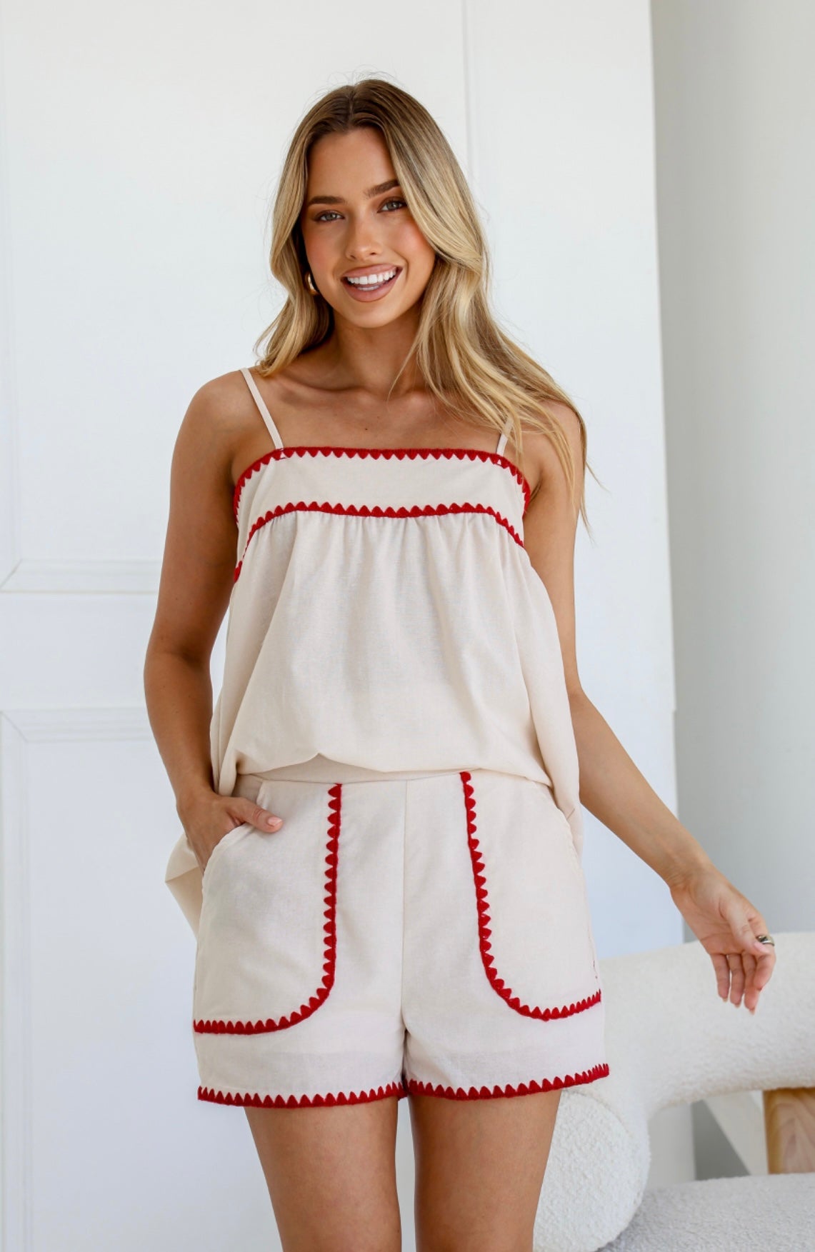 Blanket Stitch Tank Set ~ Latte/Berry