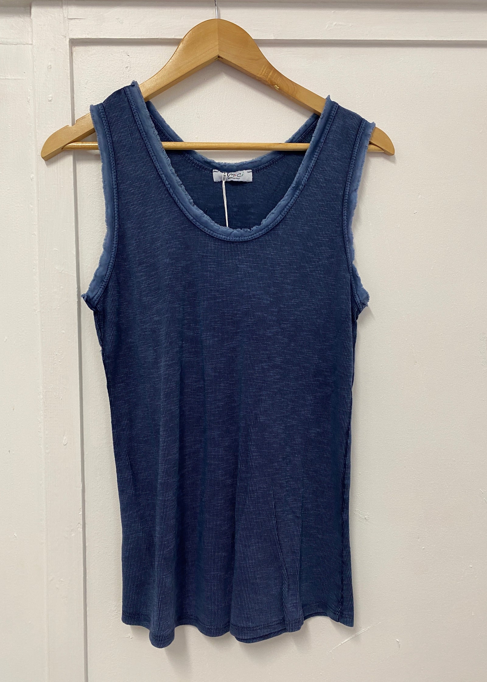 Raw Edge Cotton Singlet ~ Blue