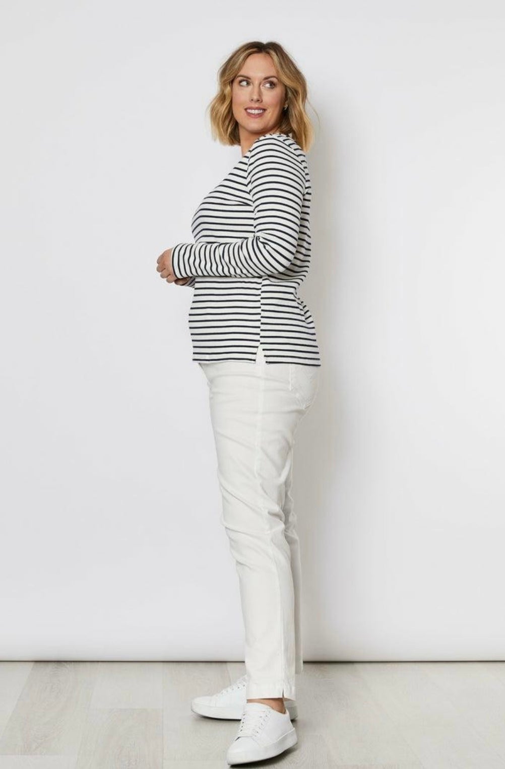 Boat Neck Stripe Tee ~ Navy