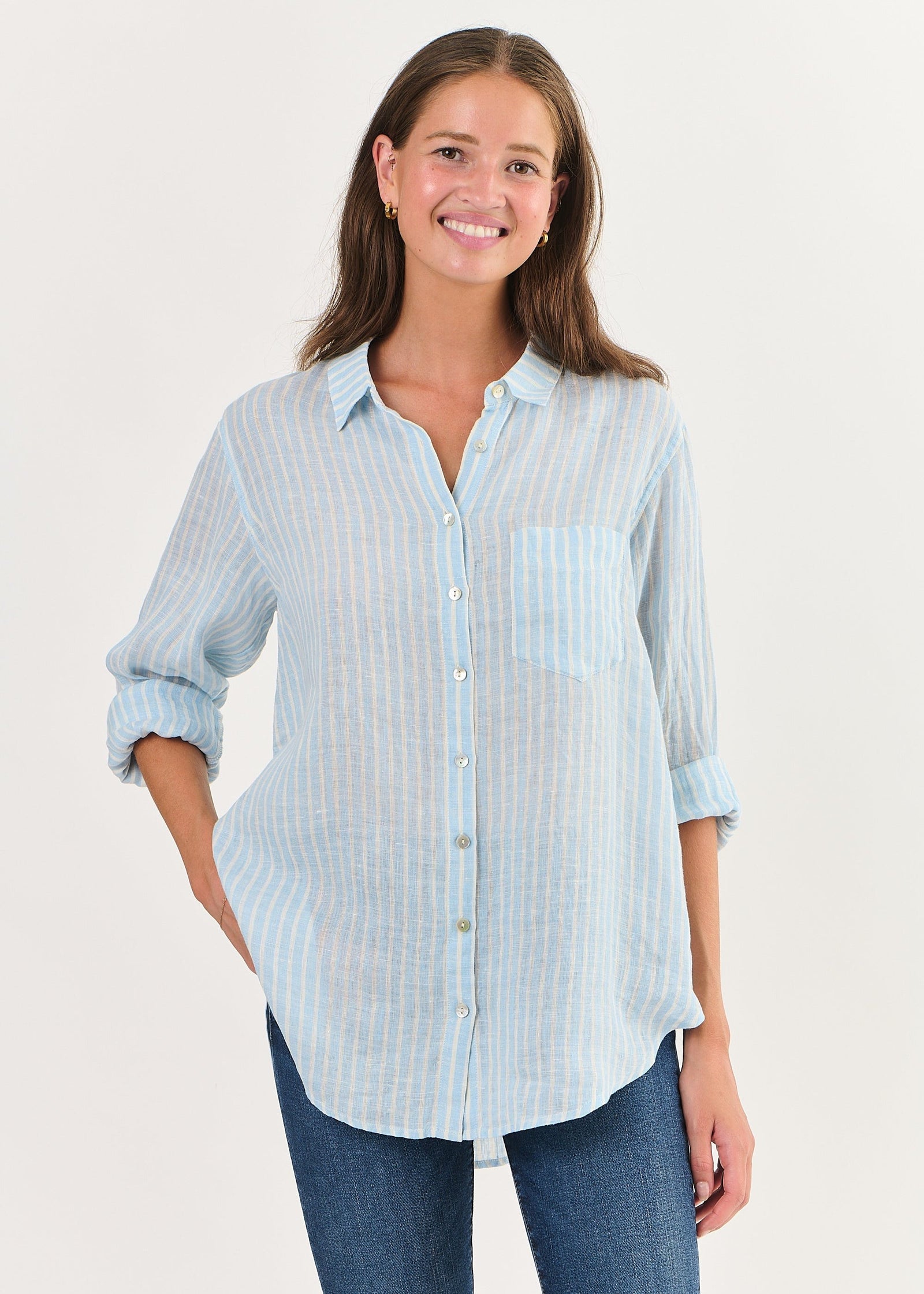 Boyfriend Linen Shirt ~ Rature Ciel Stripe