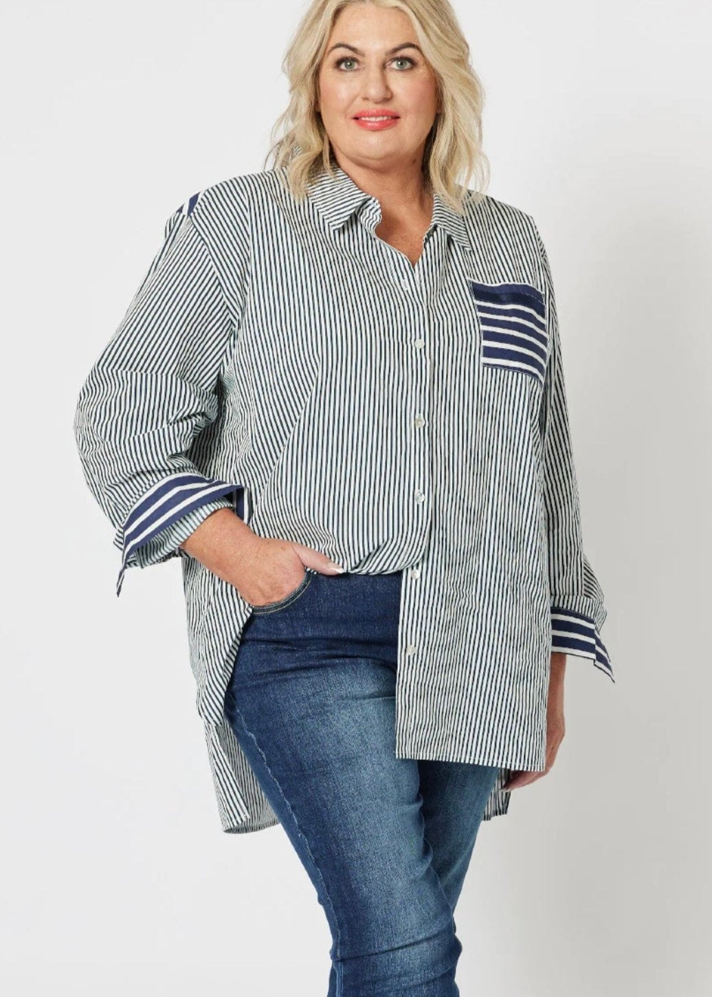 Anna Stripe Shirt ~ Navy