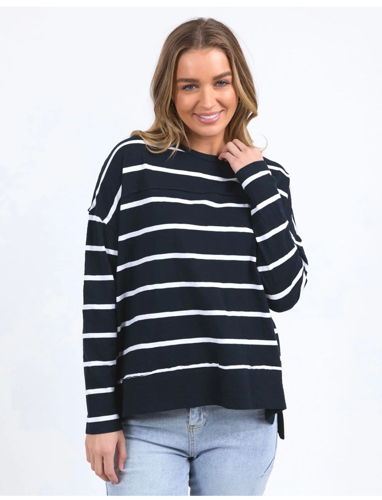 Jayne Stripe Throw On Top ~ Navy