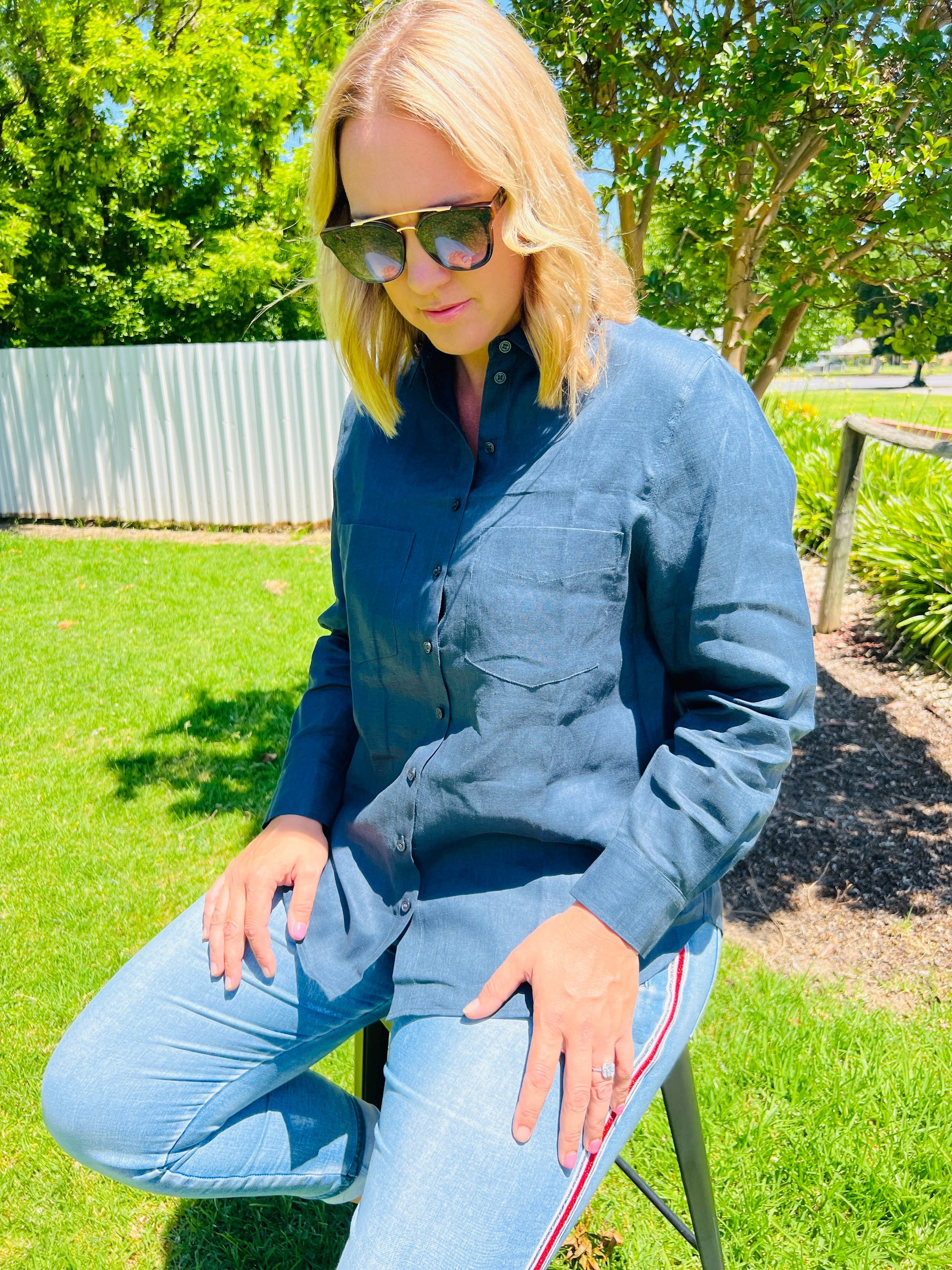 Boyfriend Linen Shirt ~ French Navy